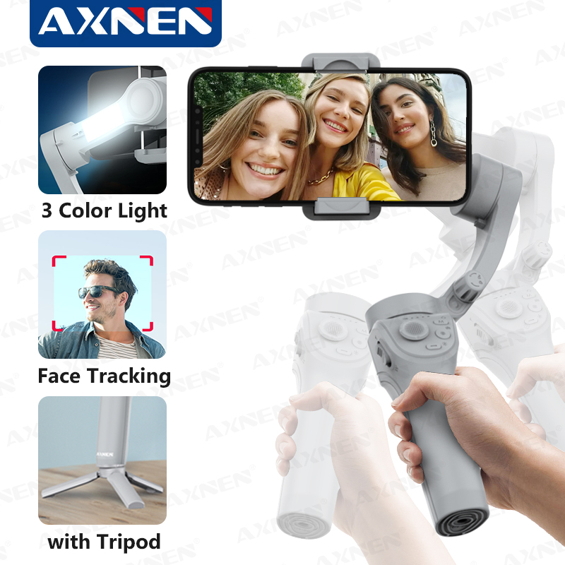 Photography Lighting Handheld - Axnen-携帯電話用ジンバルスタビライザー、3軸、詰め替えライト、フェイストラッキング、iPhone、Android、ビデオ録画、hq6