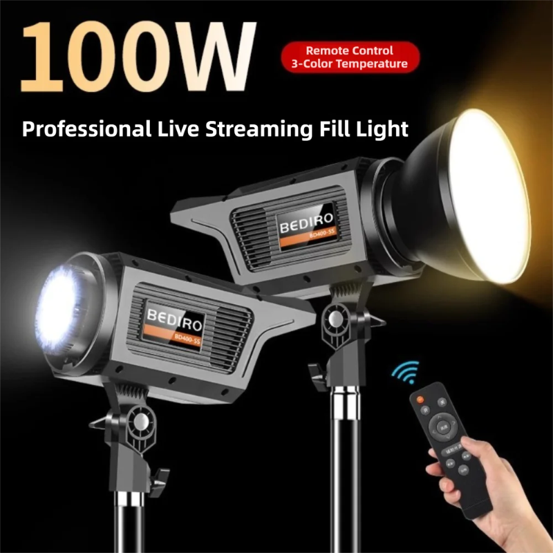Photography Lighting Description - 100Wスタジオフラッシュライト、ボーエンズマウント、6500K LEDモデリングランプ、角度調整可能な商品撮影ライト