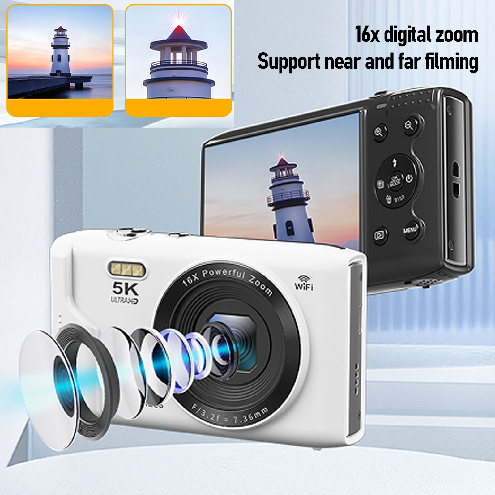 Photography Lighting For Beginners - 5Kデジタルカメラ 72MP 16倍ズーム ポータブル 2.8インチ液晶画面 Vlog旅行カメラ