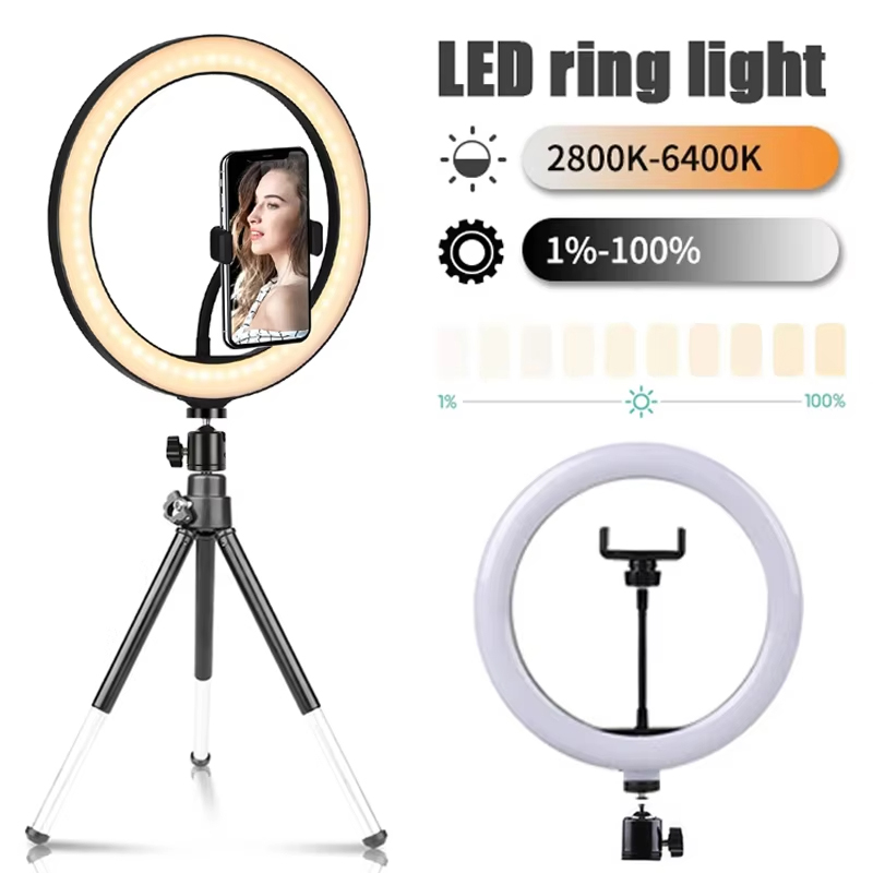 Photography Lighting Description - 10インチ自撮りリングライト写真撮影用フィルライトLEDリングランプ明るさ調整可能ランプライブストリーミングアクセサリーカメラフィルライト