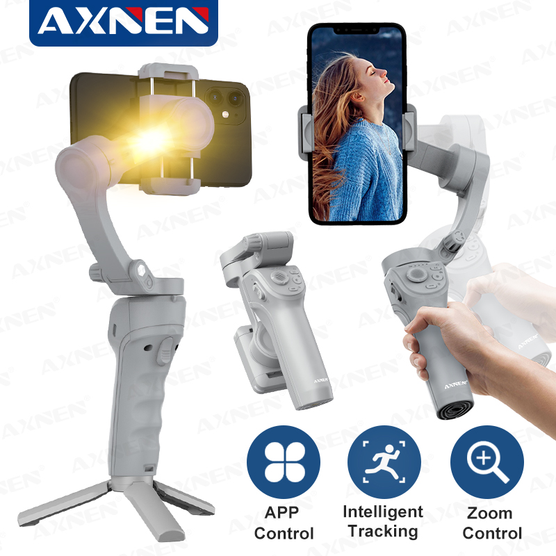 Photography Lighting Handheld - スマートフォン用ハンドヘルド3軸ジンバルスタビライザー、iPhone携帯電話用ビデオVlog録画用、フィルライト付きスマホ手ブレ補正