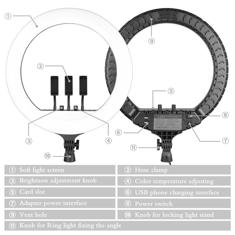 SH 18インチノブリングライトLEDセルフィービデオランプ - Photography Lighting Description のレビューと価格