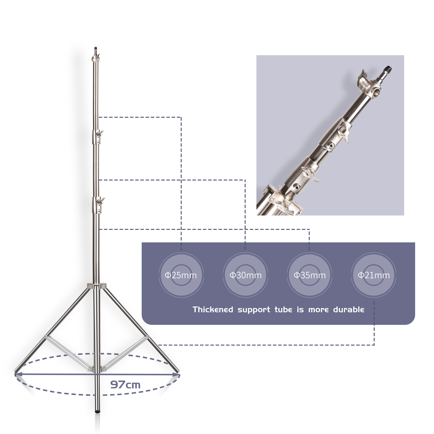 Sh-ステンレス鋼ライトスタンド、LEDライト用三脚サポート - Photography Lighting Description のレビューと価格